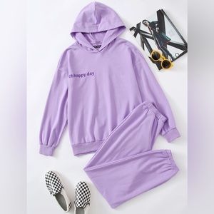 SHEIN Letter Embroidered Hoodie And Joggers Set size XS purple